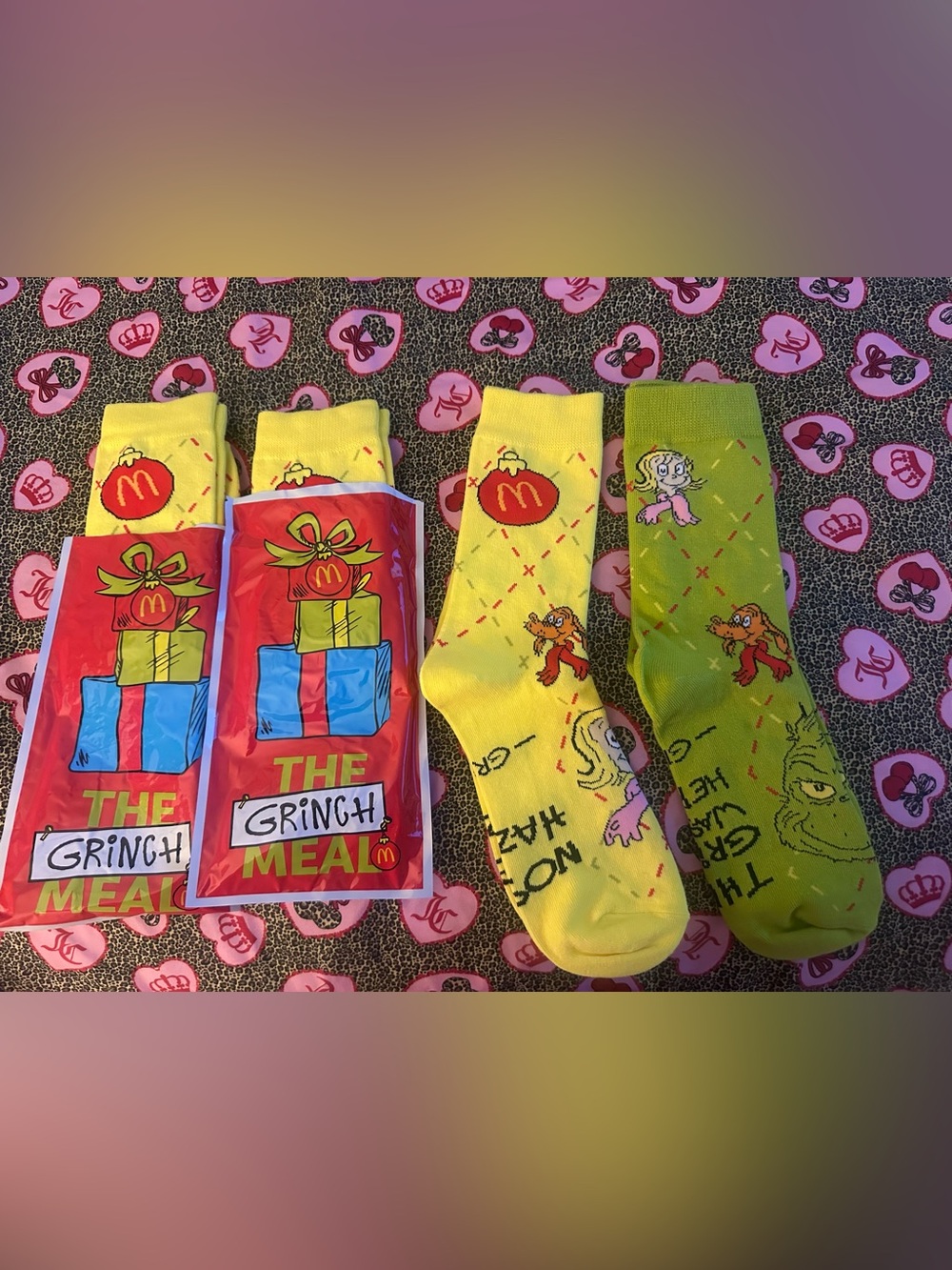 McDonald’s Yellow Grinch Socks & Green Grinch Socks Set of 4 New Never Worn